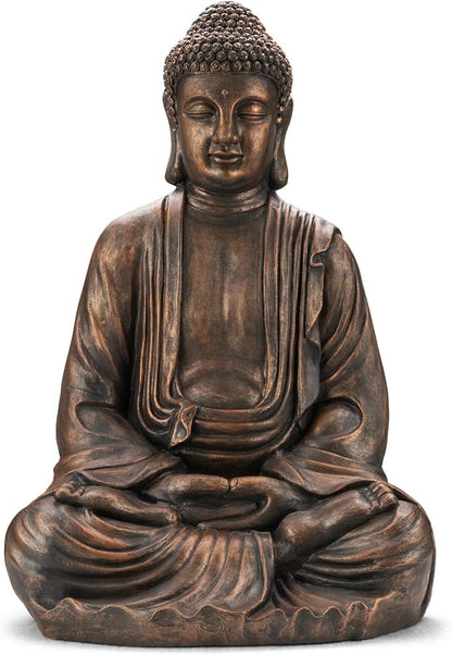 Glitzhome 29.5-inch Zen Meditation Buddha Garden Statue, Bronze Oversized Tall Large Indoor and Outdoor Sculpture, Hand-Finished MGO & Fiberglass Decor for Home Patio Yard