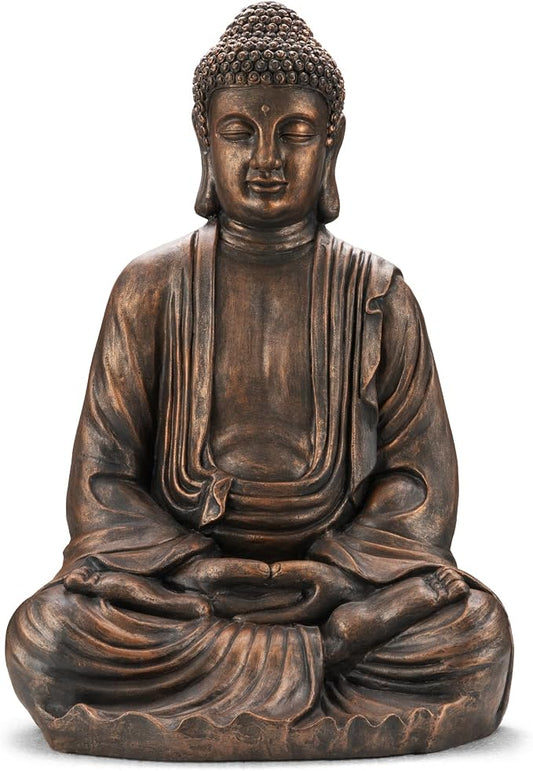 Glitzhome 29.5-inch Zen Meditation Buddha Garden Statue, Bronze Oversized Tall Large Indoor and Outdoor Sculpture, Hand-Finished MGO & Fiberglass Decor for Home Patio Yard