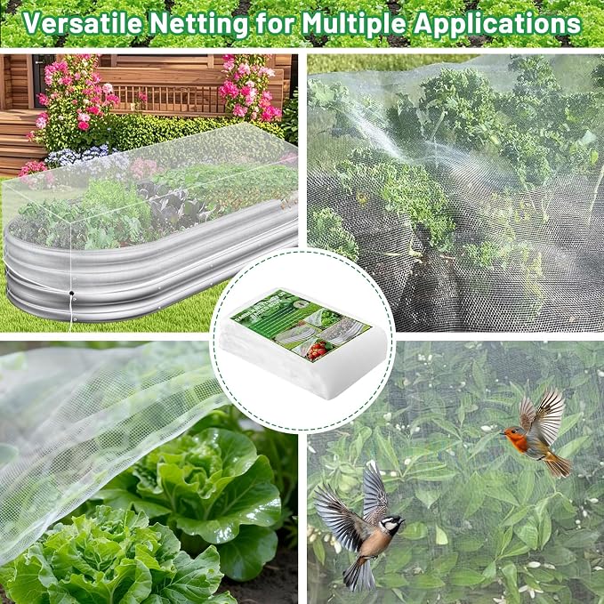 2 Pack Garden Netting for Raised Beds, 6x3FT Raised Bed Cover for Garden Protection, Ultra Fine Mesh Bird Netting Pest Barrier Screen with Drawstring for Protecting Vegetables Fruits Flowers
