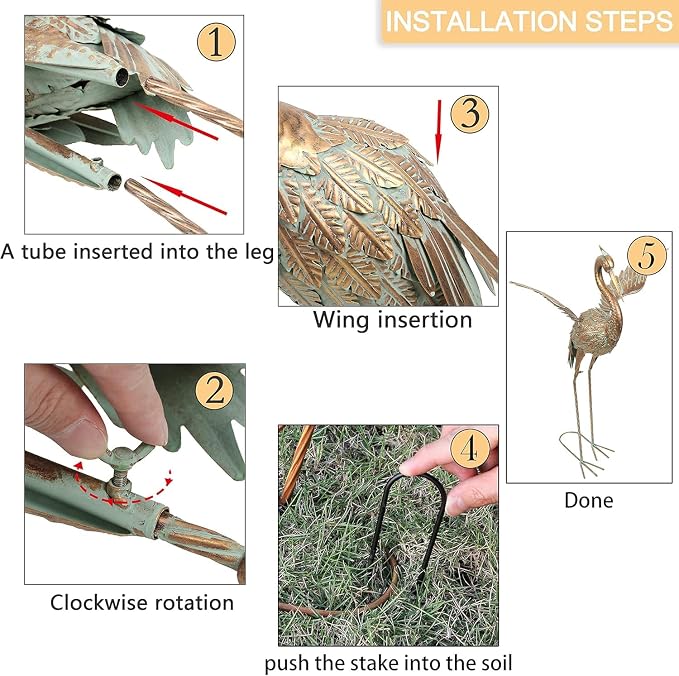 TERESA'S COLLECTIONS Garden Statues, Standing Metal Golden Heron Decoy Waterproof Outdoor Statue,33-39" Bird Yard Art for Outdoor Indoor Decorations,Outside Patio,Pool, Lawn,Set of 2,Gift for Mom
