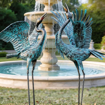 Natelf Garden Crane Sculptures & Statues, Blue Heron Decor Outdoor Large Bird Yard Art, Standing Metal Herons Lawn Ornaments for Home Patio Porch Backyard Decorations(Set of 2)