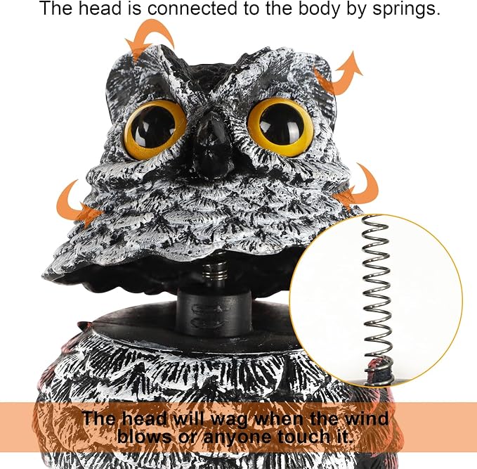 Hausse 2 Pack Fake Owl Decoy Bird Scarecrow Sculpture, 11.2 inch Wagging Head Plastic Owl Scare Birds Away, Owls Statue Nature Enemy Horned Pest Repellent for Outdoor Garden Yard