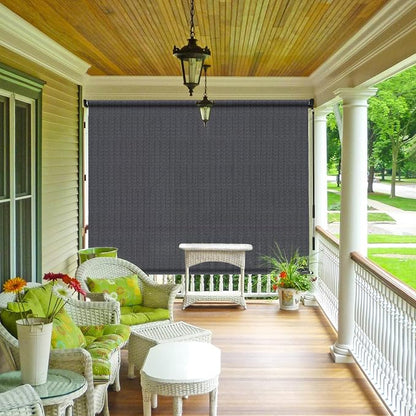 Shade&Beyond Outdoor Roller Shades with Splicing Design, 8' W x 6' H Cordless Patio Roll Up Blinds, Exterior Shade Cloth Roll for Porch, Gazebo, Pergola, Balcony, Blue Gray