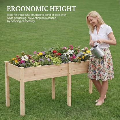 DUMOS Raised Garden Bed 72x23x30 Inch, Outdoor Planter Box with Legs, Elevated Wood Garden Bed with Liner for Herbs Flowers Vegetables, Wooden Planter Box for Patio, Balcony, Backyard, Natural Wood