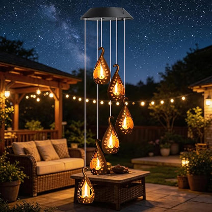 Zeiliuled Solar Wind Chime, Flickering Flame Solar Lantern Wind Chime | Gifts for Mom Grandma Girls, Outdoor Decorative Mobile Lights for Garden, Yard, Patio, Window, Party Décors(Warm White)