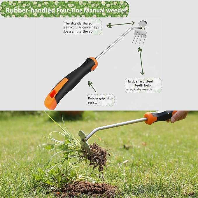 Weed Puller Tool, Portable Rubber-Handled Garden Tools, Four-Tined Weeding Tool, Uprooting Weeding Tools, Crevice Weeder, Yard Weed Tools and Weed Removal Tool (style2)