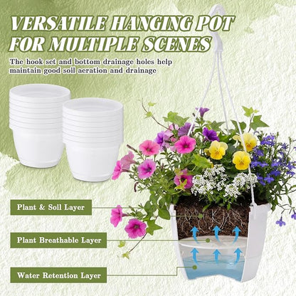 LemonRoad 30 Pcs 5.5 Inch Hanging Planter Pot with Hook, Garden Self-Watering Flower Plant Holder for Outdoor Indoor Mini Succulent Plant Garden(White)