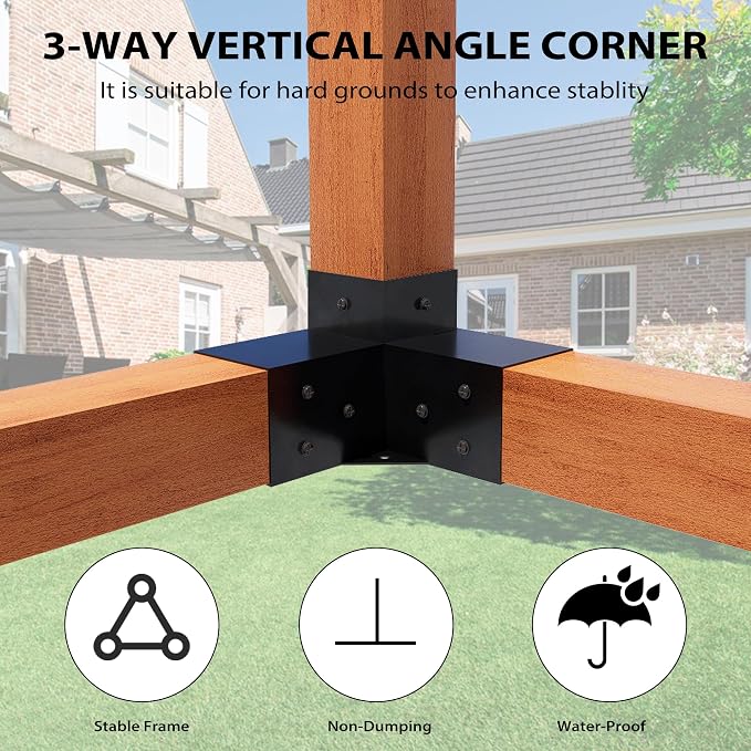Pergola Kit with 3-Way Brackets for 4"x 4" (Actual 3.6" X 3.6") Lumber, Heavy Duty Iron Pergola Bracket Suitable for Pergolas, Gazebos Includes Metal Base, Screws