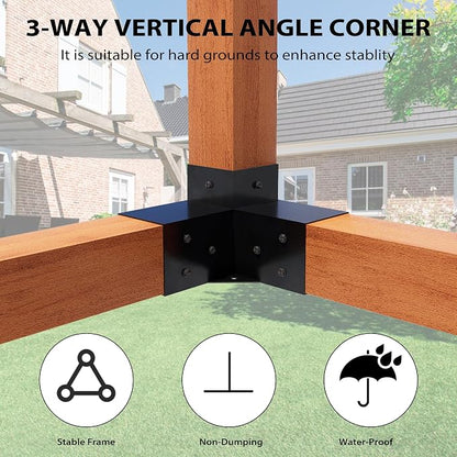 Pergola Kit with 3-Way Brackets for 4"x 4" (Actual 3.6" X 3.6") Lumber, Heavy Duty Iron Pergola Bracket Suitable for Pergolas, Gazebos Includes Metal Base, Screws