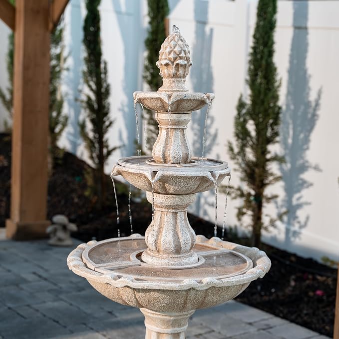 XBrand 51" 3-Tier Outdoor Freestanding Waterfall Fountain with Pump and Pineapple Finial, Beige