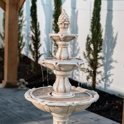 XBrand 51" 3-Tier Outdoor Freestanding Waterfall Fountain with Pump and Pineapple Finial, Beige