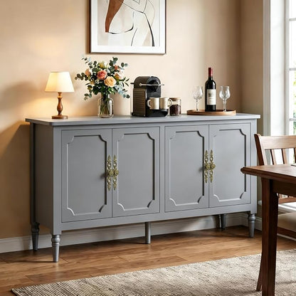 RoyalCraft 118" Buffet Cabinet with Storage, Vintage Sideboard with Adjustable Shelves, Mid Century Modern Painted Credenza Coffee Bar for Kitchen, Dining Room, Entryway, Living Room, Dove Gray