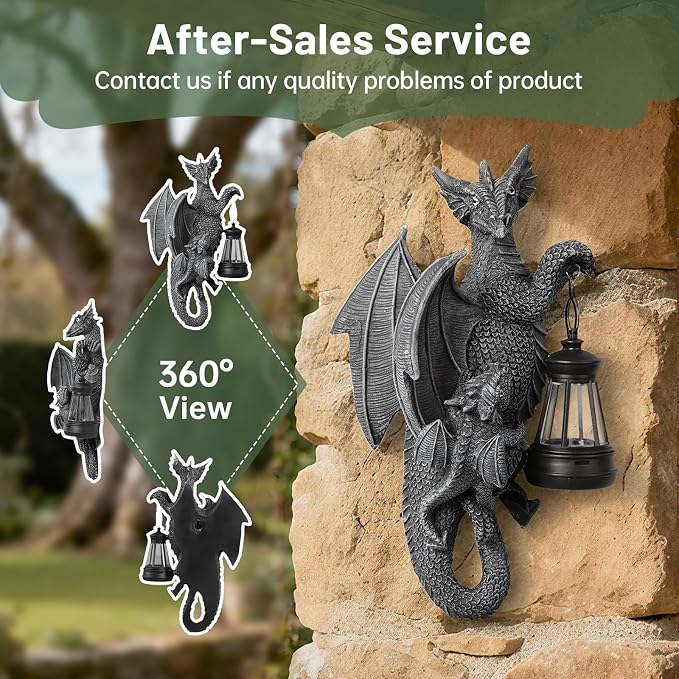 Solar Dragon Decor Tree Hugger Statue | Outdoor Garden Statue with LED Light for Yard, Patio, Balcony | Fantasy Dragon Figurine for Trees, Walls, Fences | Unique Gift for Women, Men & Mom
