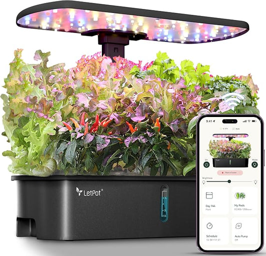 LETPOT LPH-Air Hydroponics Growing System Kits, APP & WiFi Controlled Smart Indoor Garden with 24W Grow Light Full Spectrum, 10 Pods Planter Indoor Gardening for Gifts, Kitchen, Vegetable (Black)
