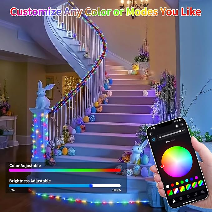 200FT Rope Lights for Outside, 610 LED String Light Outdoor Waterproof Plug in with Remote & APP Control, 16 Million Colors Changing Music Sync Fairy Lighting for Bedroom Indoor Christmas