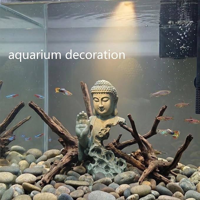 Buddha Head Statue Natural Sandstone Material for Aquarium Decorations Garden Statue Zen Ornament Outdoor Courtyard Decor Meditation Fish Tank Indoor Feng Shui Gift (7.9''H-Fearless Buddha)