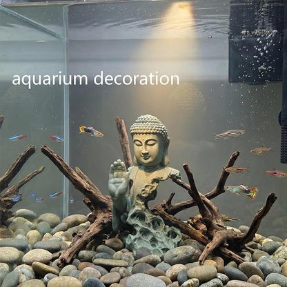 Buddha Head Statue Natural Sandstone Material for Aquarium Decorations Garden Statue Zen Ornament Outdoor Courtyard Decor Meditation Fish Tank Indoor Feng Shui Gift (7.9''H-Fearless Buddha)