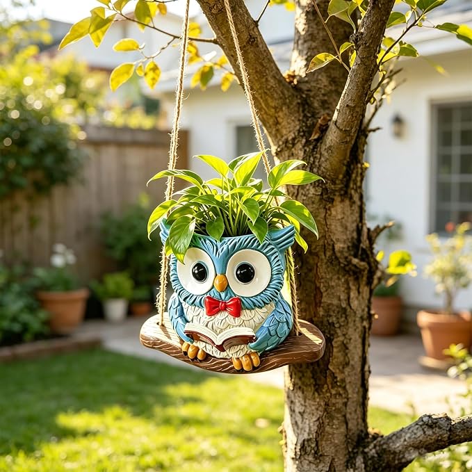 Swing Owl Hanging Planters for Indoor Outdoor Plants | Cute Owl Plant Pots with Drainage Hole,Unique Owl Succulent Pots Gifts for Teachers,Mother's Day,Birthday,Christmas