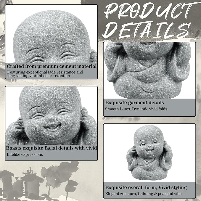 Hoteam 8 Pcs Laughing Buddha Statue Small Zen Monk Praying Sandstone Sculptures for Luck Feng Shui Decor Car Dashboard Home Living Room Office Desk Decor