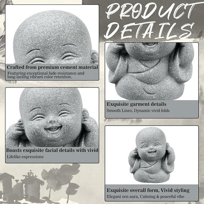 Hoteam 8 Pcs Laughing Buddha Statue Small Zen Monk Praying Sandstone Sculptures for Luck Feng Shui Decor Car Dashboard Home Living Room Office Desk Decor