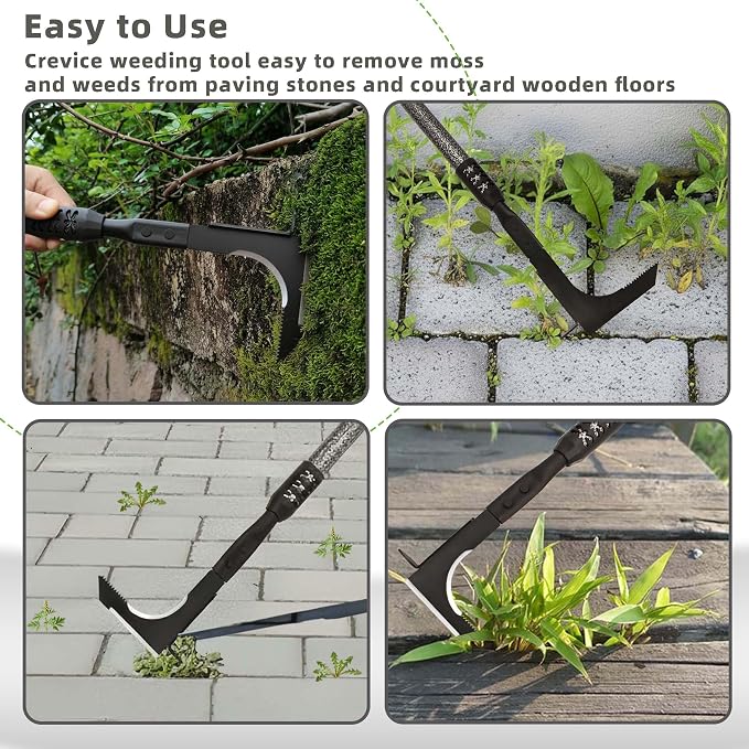 Crack Weeder, Long Handle Crevice Weeding Tool, 48" Efficient Weeder Tool Stainless Steel Weed Grabber Remover, Manual Weed Puller for Sidewalk, Paver, Narrow and Wall Gaps Remove Moss Weeds