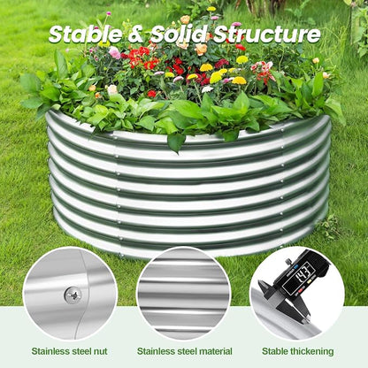 Land Guard 2×2×2ft Galvanized Raised Garden Bed Kit, Round Galvanized Planter Raised Garden Boxes Outdoor, Large Metal Raised Garden Beds for Vegetables, Silver