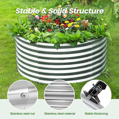 Land Guard 4×4×2ft Galvanized Raised Garden Bed Kit 2Pcs, Planter Raised Garden Beds Outdoor, Round Clearance Raised Garden Beds for Gardening Vegetables (Silver)