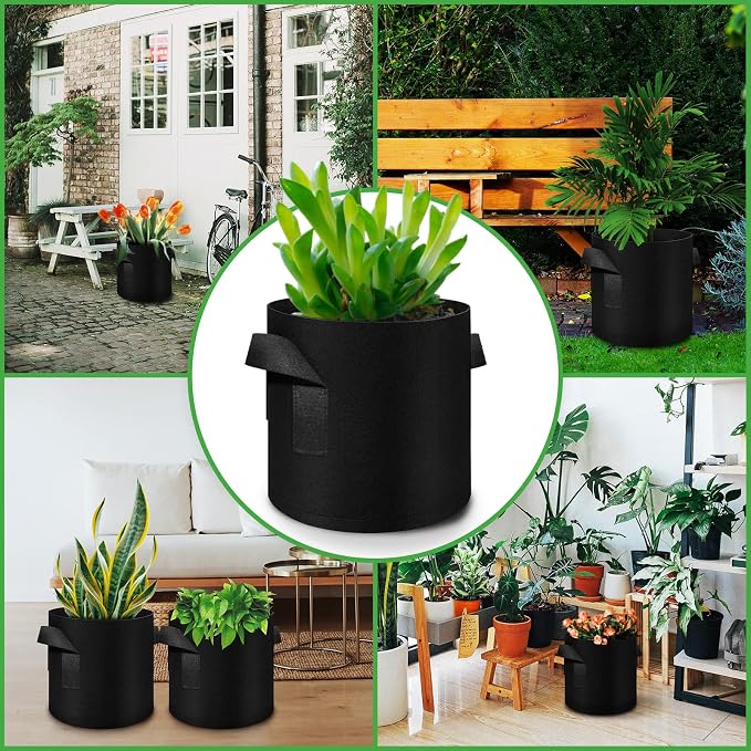 24 Pack 3 Gallon Plant Grow Bags, Thickened Nonwoven Fabric Pots with Handles, Vegetable Planter Bags Containers, Cloth Planters for Garden Vegetable/Flower/Plant/Fruits Outdoor (Black)