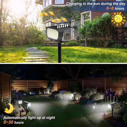WENATY Solar Spot Lights Outdoor Waterproof IP65, 12 Pack Landscape Spotlights with 46 LEDs, 3 Modes Auto On/Off Solar Powered Flood Lights for Outside Pathway, Yard, Garden, Walkway (Cool White)