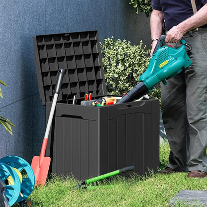 Greesum 100 & 31 Gallon Black Resin Lockable Deck Boxes for Outdoor Storage