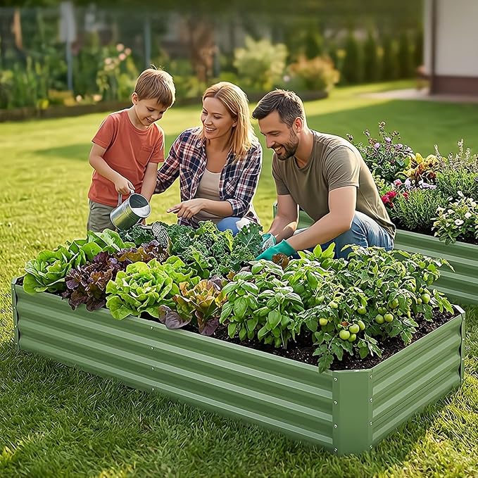 INNO STAGE Galvanized Raised Garden Bed Kit, 6x3x1FT Metal Raised Garden Beds for Vegetables, Rust-Resistant & Easy Assembly, Outdoor Raised Beds for Gardening, Flowers, Herbs (Green)