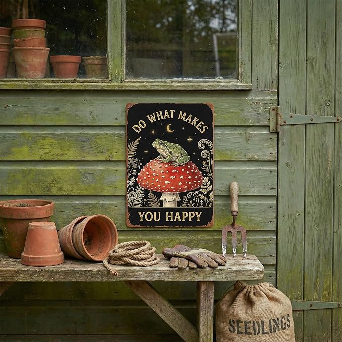 Garden Decor Sign Do What Makes You Happy Frog Wall Art | Nature Lovers • Garden Patio Display • Garden Theme • Whimsical Cottage Style • UV Printed • 8x12 Inch