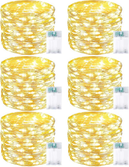 6 Pack Fairy Lights Battery Operated with Timer, Each 20FT 60LED Christmas String Lights Outdoor Indoor, Cuttable Battery Twinkle Light for Bedroom Home Wedding DIY Christmas Decorations (Warm White)
