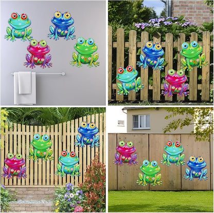 Junware Metal Frog Wall Decor, 4Pcs Frog Iron Wall Art Sculptures Art Frogs Wall Hanging Sculpture Decoration.Outdoor Fence Art for Home Garden, Fence, Patio, Yard, Bedroom Outside Gifts for Adults