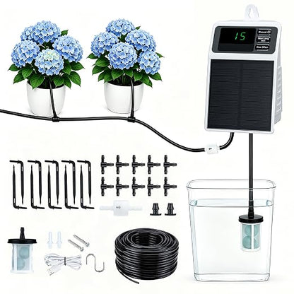 Mcbazel Solar Automatic Drip Irrigation Kit, USB-C & Solar-Powered Plant Waterer for 10 Potted Plants, Auto Watering System with Timer & Anti-Siphon, IPX5 Waterproof for Indoor Outdoor Vacation