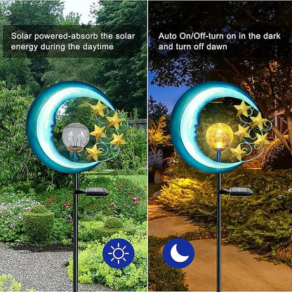 EPROSMIN Stars Moon Solar Lights Outdoor - Solar Powered Garden Lights Decorative Crackle Glass Globe Led Waterproof Landscape Lighting for Pathway,Yard,Lawn,Patio