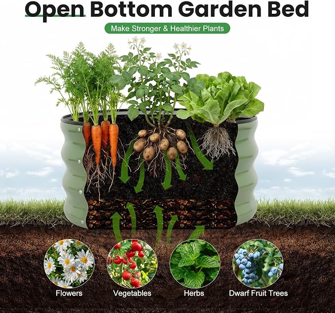 WILLOW WEAVE 4 Pcs Round Raised Garden Bed Outdoor, 2x2x1ft Circle Garden Bed, Galvanized Raised Planter Box for Gardening, Metal Raised Beds for Flower, Vegetable, Herb, OliveGreen
