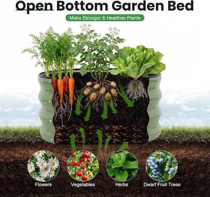 WILLOW WEAVE 4 Pcs Round Raised Garden Bed Outdoor, 2x2x1ft Circle Garden Bed, Galvanized Raised Planter Box for Gardening, Metal Raised Beds for Flower, Vegetable, Herb, OliveGreen