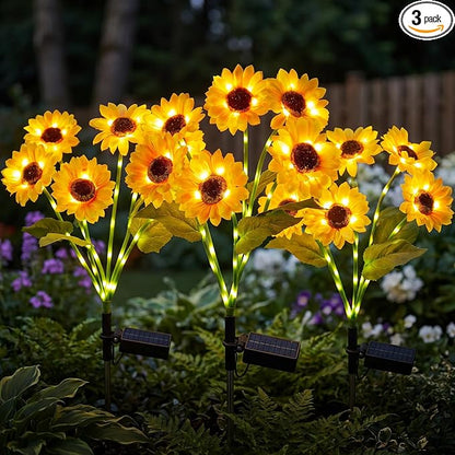 Brightown 3 Pack Solar Sunflowers Garden Decor,18 Solar Powered Sunflowers for Outside with Glowing Stems, Waterproof Solar Flowers Outdoor, Auto On Off Decorative Stakes Light for Yard, Patio, Lawn | 18 glowing stem sunflowers, waterproof solar powere...