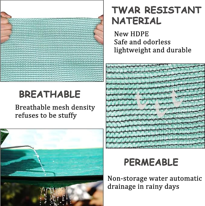 70% Green Shade Cloth with Grommets, 8 FT X 20 FT UV Blocking Mesh Tarp | Heavy Duty Shade Cover for Garden,Patio, Plant Cover, Tomatoes, Barns Kennel, Greenhouse