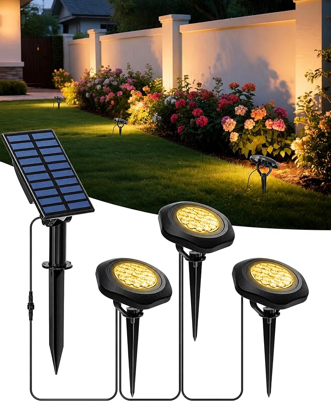 Solar Spot Lights Outdoor Waterproof IP68, 3000K Pond Lights | 3-in-1 LED Solar Landscape Lights, 2 Light Modes Path Lights for Underwater Pond Garden Yard Pathway