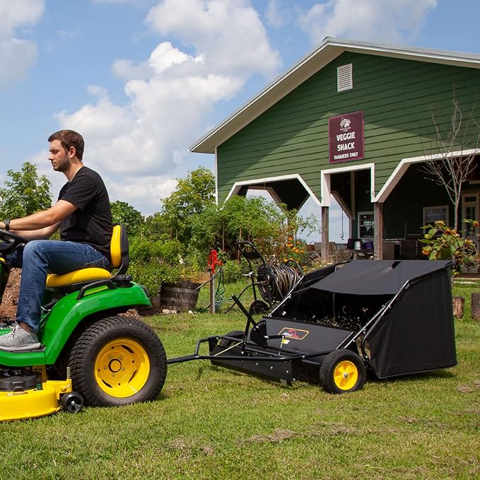 Brinly STS-42BHDK-A 40" Tow-Behind Lawn Sweeper with Dethatcher and Hamper Windscreen