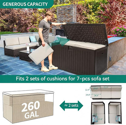 YITAHOME 260 Gallon Double-Wall Deck Box with Divider & Side Handles | Outdoor Large Storage for Patio Furniture Cushions, Garden Pool Accessories, Water Resistant & Lockable