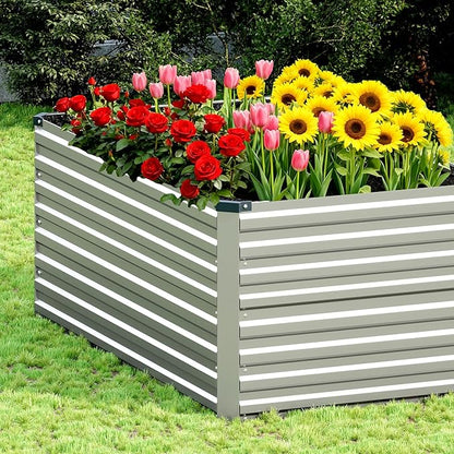 Vengarus 4x2x2ft Galvanized Raised Garden Bed,Metal Raised Beds Kit Silver | 2FT Deep Root Elevated Garden Planter Box, Corrugated Steel, Open Bottom, Rustproof All Weather, Large Vegetable Flower Bed