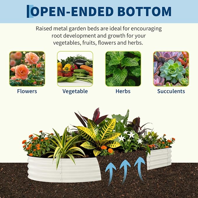 GarveeLife 8x4x1.5 ft Galvanized Raised Garden Bed - 18“ Tall Metal Planter Box for Vegetables, Flowers, Herbs, Rust-Resistant Outdoor Garden Box, Easy Assembly Raised Beds for Gardening, Beige