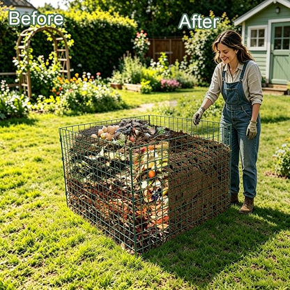 Large Compost Bin Outdoor, Square Mesh Garden Wire Compost Bin for Stacking Leaves and Yard Waste Green 36X36X28 Inches