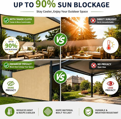 90% Outdoor Sun Shade Cloth, 8' x 10', Pergola, Deck, and Backyard Patio Sunshade with UV Protection, Heat Resistant HDPE Material, Reinforced Grommets (8x10 FT, Wheat)