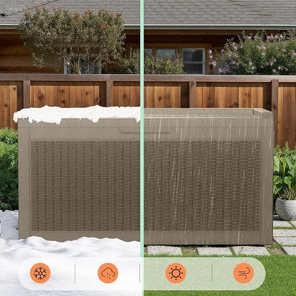 60 Gallon Outdoor Storage Box - Waterproof Resin Rattan Deck Bin for Indoor & Outdoor Use - Lockable & UV Resistant - Ideal for Package Storage, Patio Cushions & Gardening Tools, Brown