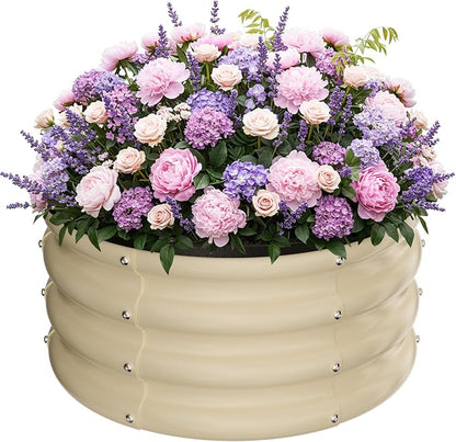 ZXZYHFTY Raised Garden Bed, 0.6 mm Galvanized Steel Round Planter Box with Open Bottom, Metal Raised Garden Bed for Vegetables Flowers Herbs Mailbox Planter Accent, 2 x 2 x 1 FT, 1 Pack White