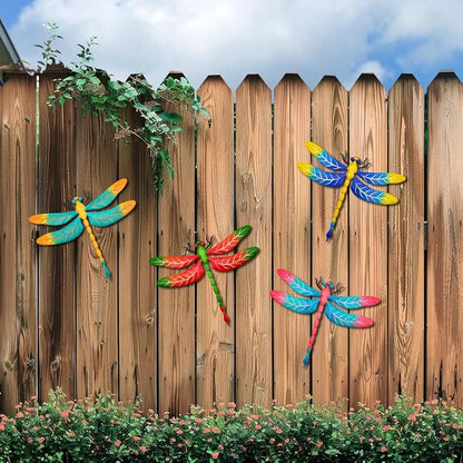 Metal Dragonfly Wall Decor, 4 Pack 13 inch Metal Dragonflies Wall Hanging Sculpture Decorations for Outdoor, Yard Patio Fence Garden Outside Decor